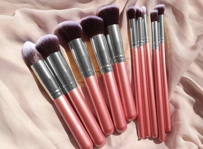 MACPLUS Makeup Brush Set, Pink Foundation, Eyeshadow pack of 10