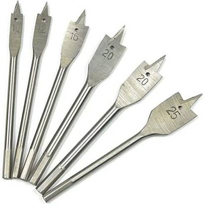 Kshivi Drill Bits 6 Pieces Hex Shank Flat Bit Set For Spade Boring In Wood, Plastic DB74 Rotary Tool