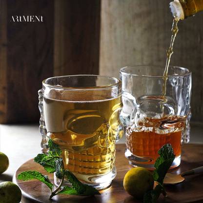 The Artment (Pack of 8) Bohemian Skull Beer Mug Set of 8 Glass Set Beer Mug