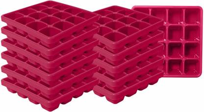Wonder Plastic Prime 160 Ice Tray Set For Fridge, 12 pc Ice Tray 16 Cubes, Red Color Red Plastic Ice Cube Tray