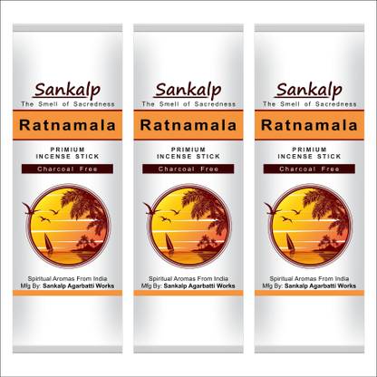 Ratnamala Incense Sticks - Agarbatti | Pack of 3 x 100gm | 3 x 66 Sticks | Ratnamala Fragrance