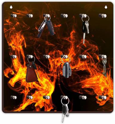 KREEPO Fire Flame Printed Keychain Holder Knobs Hooks for Wall Decor & Save Keys_kr76 Wood Key Holder