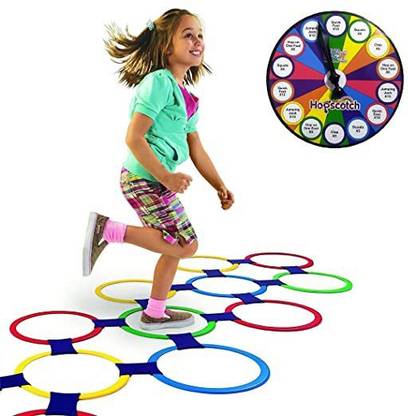 MORRIS'S TOYS Hopscotch Ring Game with 14 Multicolor Rings Set&18 Ring connectors with Spinner