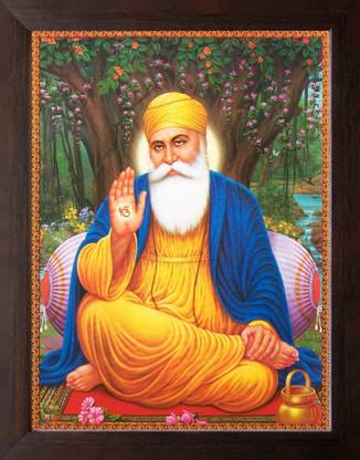 Artisan Cart Guru Nanak Dev ji Giving Blessing under the Tree, HD Printed Picture with Frame. Digital Reprint 9 inch x 7 inch Painting