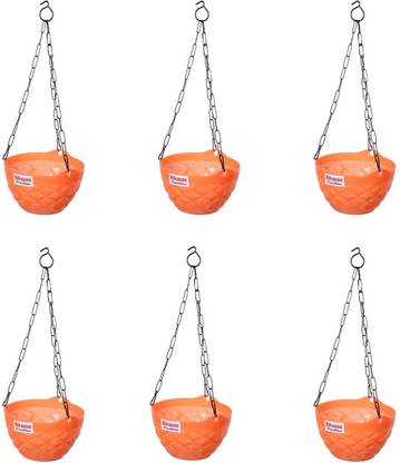 Bikauaa Plastic Hanging Flower Pot with Chain (pack of 6) (Multicolor) Plant Container Set