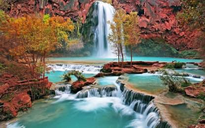 Poster Digital Painting Waterfall Paper Water Pic From River Large Poster (36 X 24 Inch, Multicolour) Fine Art Print