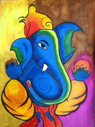 Poster Ganesh Ji Painting Large Poster (36 X 24 Inch, Multicolour) Fine Art Print