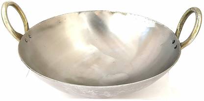 NPCPL Pure Iron Kadai Large Size 2.x kg Weight, Dia 11.8 Inches, Kadhai Chatty Silver Kadhai 31 cm diameter 3.85 L capacity