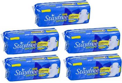 STAYFREE Secure Cottony Soft Cover With Wings Regular - 12+12+12+12+12 Counts Sanitary Pad