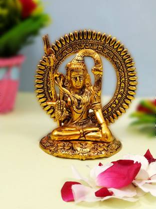 WELLWISHERS CRAFT Shiva Idol Lord Shiv With Small Shivling and Trisul Padmasana sitting Decorative Showpiece Decorative Showpiece  -  12.5 cm