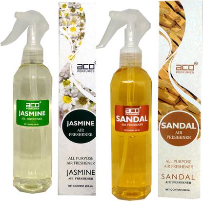 aco Sandal and Jasmine Trigger room freshner 500ml 2pc combo set . Spray Sandal and Jasmine Trigger room freshner 500ml 2pc combo set .