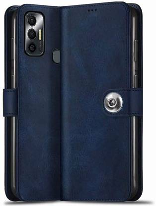 PAKME XUSIVE Flip Cover for Tecno Spark 7 / 7T Designer Button Magnet Closure - Button Blue