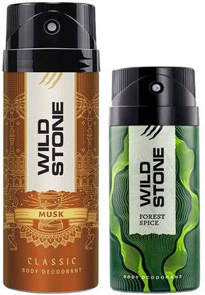 Wild Stone Classic Musk Deo 225ml and Forest Spice Deo 150ml, Deodorants for Men, Combo Pack