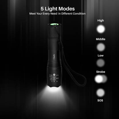 AWAZTRADERS WITH LOGO Metal LED Torch Flashlight, XML T6 Water Resistance 5Modes Adjustable Focus 8 hrs Torch Emergency Light