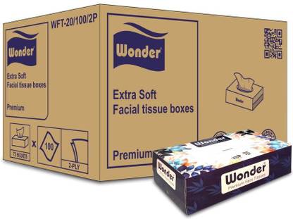 Wonder Face Tissue Box | Size: 8x8 CM | 100 Sheets Per Pack ( Pack of 72 )