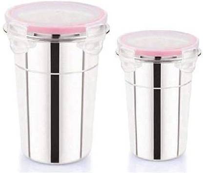 Sygnius (Pack of 2) Stainless Steel Tumbler Glass with Lid 600ML ,400ML Airtight, Leak ProoF Glass Water/Juice Glass