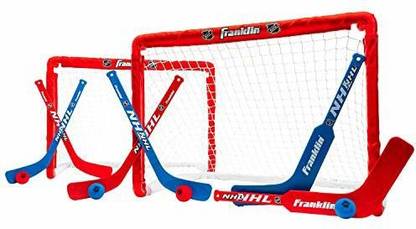 Franklin Sports NHL Kids Mini Hockey Goal Set - (2) Mini + Knee Hockey Goals, (4) Youth Sticks, Fitness Accessory Kit Kit
