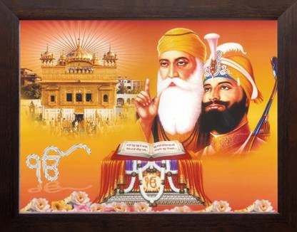 Artisan Cart Guru Nanak Dev ji with Guru Gobind Singh ji, HD Printed Picture with Frame. Digital Reprint 9 inch x 7 inch Painting