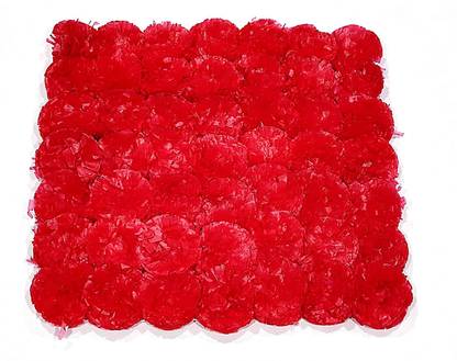 PRAHLL Artificial Marigold Flower Square Rangoli (12 INCH) (RED, Canvas) Rangoli Stencil
