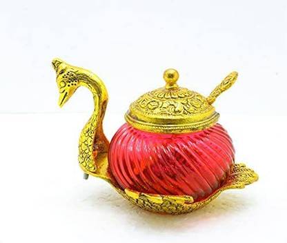 welno international Designer Duck Shaped Brass Food Container/ Serving Bowl/ Snacks (Green) Decorative Showpiece  -  11 cm