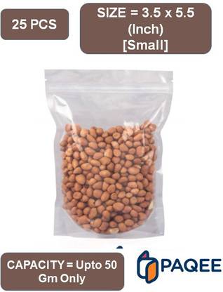 PAQEE Both Side Transparent Standy Pouch (Small) (3.5 x 5.5, 10 - 50 Gm) (25 Pcs) Polypropylene Storage Pouch