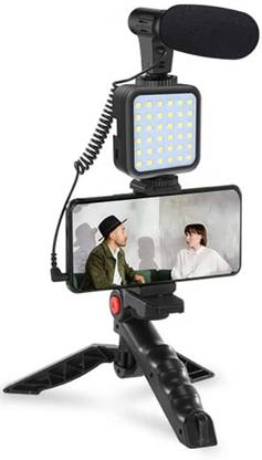 MJ Hub Mobile Vlogging Kit with Microphone Tripod Stand and LED Light, Video Making Tripod Kit