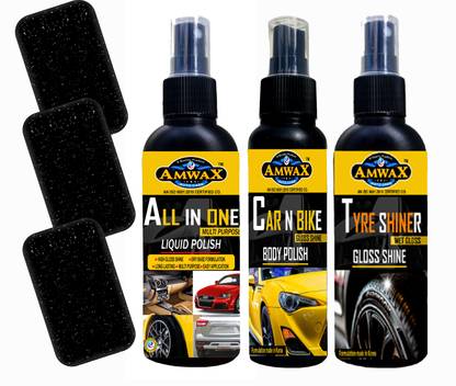 amwax ALL IN ONE POLISH 120 ML, TYRE SHINER 120 ML, CAR AND BIKE BODY POLISH 120 ML Combo