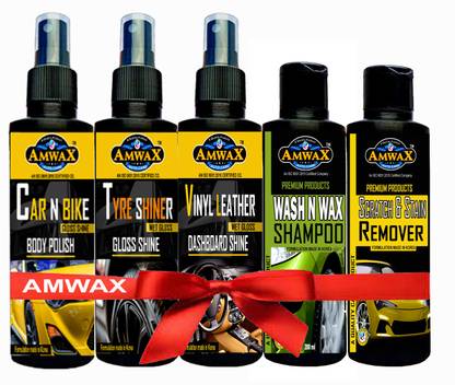 amwax CAR AND BIKE BODY POLISH, TYRE SHINER, DASHBOARD POLISH, SHAMPOO, SCRATCH REMOVER Combo