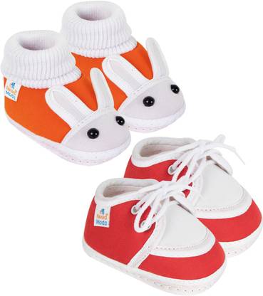 Neska Moda 0 To 6 Months Newborn Unisex Baby Skin-Friendly 2 Pair Soft Cotton Rabbit & Lace Booties