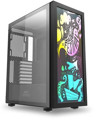 Ant Esports GRAFFITI (Black) Mid Tower Cabinet with USB 2.0 and USB 3.0 Ports Compatible with Computer