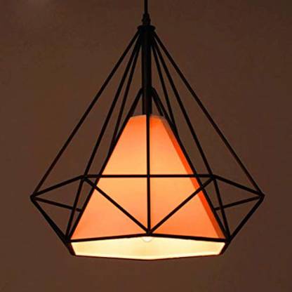 Sinoman Diamond Cage Base E27 Hanging Pendant Ceiling Lamp with Orange PVC Shade Pendants Ceiling Lamp
