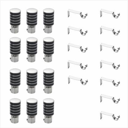 Panthera Black, Silver Curtain Knobs, Rod Rail Bracket Metal
