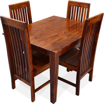 royal home Eric 4 seater dining table, Long Back Dining Set, Natural Color, Smooth Edges Solid Wood 4 Seater Dining Set