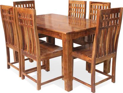 royal home Stripless 6 seater dining table, Long Back Chair, Natural Color, Smooth Edges Solid Wood 6 Seater Dining Set