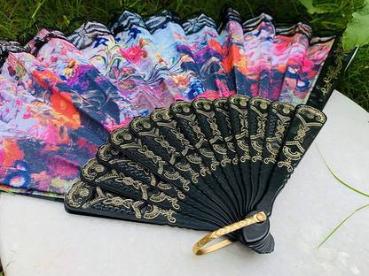 DECORICA ENTERPRISES Foldable Floral Print Black Hand Fan