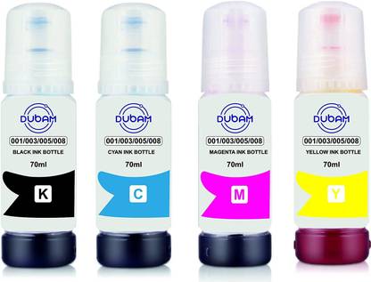 DUBAM 001 / 003 Refill Ink For Use In Epson L3152 PrinterCyan, Magenta Yellow & Black - 70 ML Each Bottle Black + Tri Color Combo Pack Ink Bottle