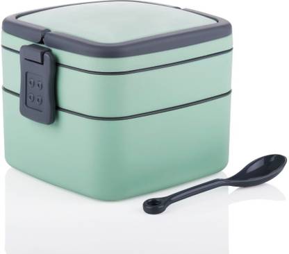 worship Double-Layer Square Lunch Box with Handle 2 Containers Plastic Office Lunch Box