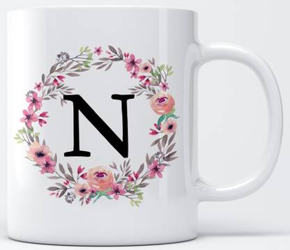 MM9E Letter N Flower Alphabet CoffeeMug| N Letter|Best Gift for your Loved Once Ceramic Coffee Mug
