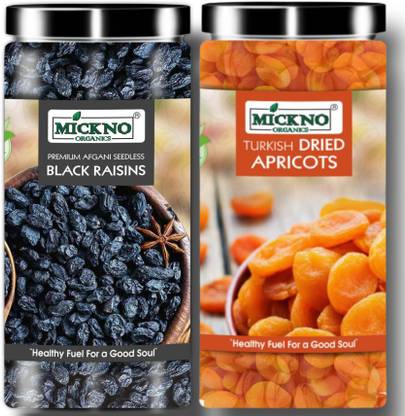 mickno organics Combo Turkish Dried Apricots & Black Raisins Seedless Dry fruit - (200g Each) Apricots, Raisins
