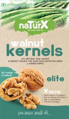 Naturx Walnut Kernels Elite, Fresh Unsalted Dry Fruit for Snacking & Baking (Pack of 1) Walnuts