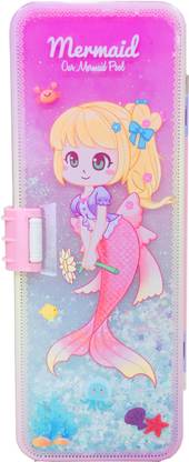 Neel Best Gift Set Mermaid Water Glitter Pencil Geometry Box with Dual Compartment Geometry Box Art Plastic Pencil Box