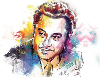 Poster Kishore Kumar Bollywood Singer DigitalArt (Large Poster, 300GSM Matt, 36x24 Inches, Rolled, Multicolor) Fine Art Print