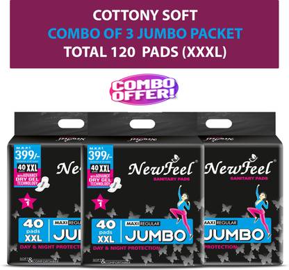 न्यूफील कॉटनी सॉफ्ट जंबो (120 पीस, XXL) सैनिटरी पैड