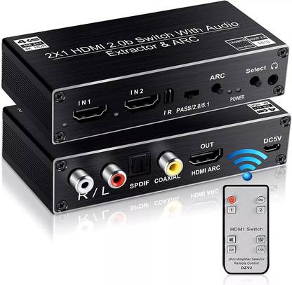 microware 2x1 HDMI 2.0b Switcher with Audio Extractor and ARC, Support 4k@60Hz, RBG 8:8:8 Media Streaming Device