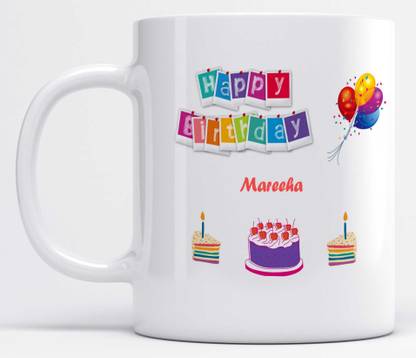 LOROFY Name Mareeha Happy Birthday Cherry Cake Printed Ceramic Coffee Mug