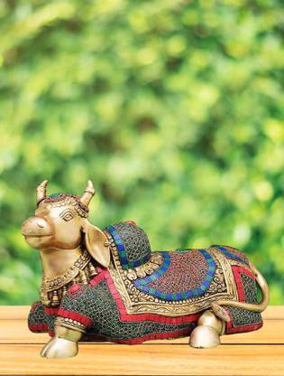 divineind Nandi - The Vehicle of Lord Shiva Brass Decorative Showpiece  -  20 cm