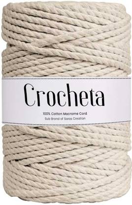 Crocheta 3Ply/Twisted Macrame (4mm,50Mtr.)Cotton Cord/Dori Thread Macrame(Off White).