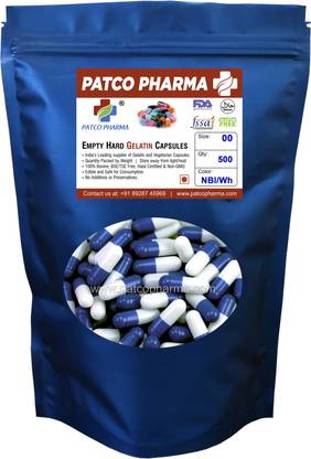 PATCO PHARMA Size 00 NavyBlue/White Empty Gelatin Pill Capsule-Gluten Free|DIY Powder Filling