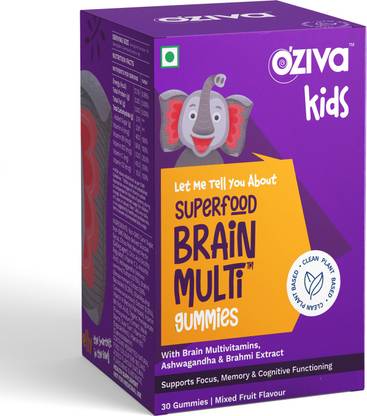 OZiva Kids Superfood Brain Multi Gummies with Ashwagandha & Brahmi for Focus & Memory