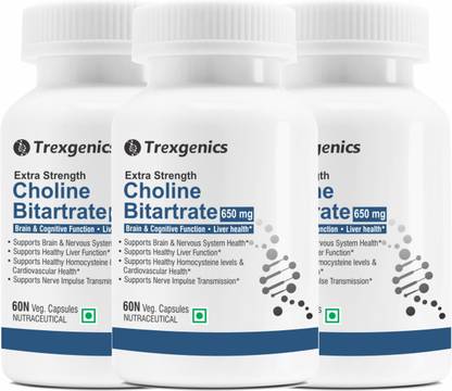 Trexgenics Choline bitartrate 650mg Cognitive Function,Fat Metabolism,Brain Health(60Vcaps)